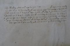 - (Rein, Yaʿaḳov Ben Mordekhai), Von Hand: Widmung, Notiz; 'מצאתי כתוב בספר שן
אמר ר׳ יוחנן בכל [...] שאתה מוצא גדולתו שו הקב׳׳ה
שם אתה מוצא ענותנייא ופו' מפני מה הוא אומר לשון של מוצא נוע׳׳ד כי שם ידוד ב׳׳ה
[...]
בגמרא ה׳׳ק צריך לההיות בו אחד משמנה משמינה היינו א׳ והוא מעט אדע'. 