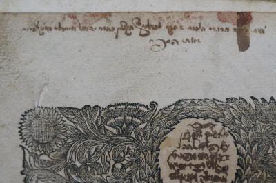 Asch7189 : ספר חידושי הלכות  ([1755]);- (Iserle, Yiśraʾel), Von Hand: Name, Widmung; 'זאת היקר תרנא[..] הלכות שי[...] הקצין כהר׳׳ר ישראל איסרלא [..]טהיים זקות הספר   '. 