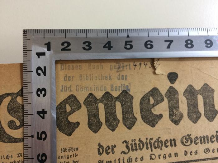 Zd 23 15 : Gemeindeblatt der Jüdischen Gemeinde zu Berlin. Amtliches Organ des Gemeindevorstands (1925);-, Von Hand: Nummer; '49456'