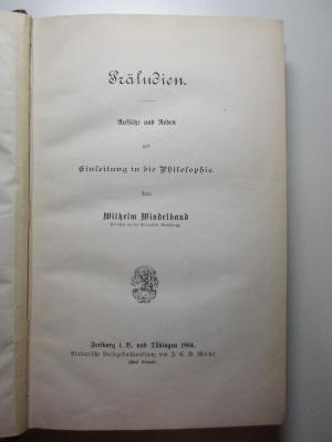 3 L 773 : Präludien : Aufsätze und Reden zur Einleitung in die Philosophie (1884)