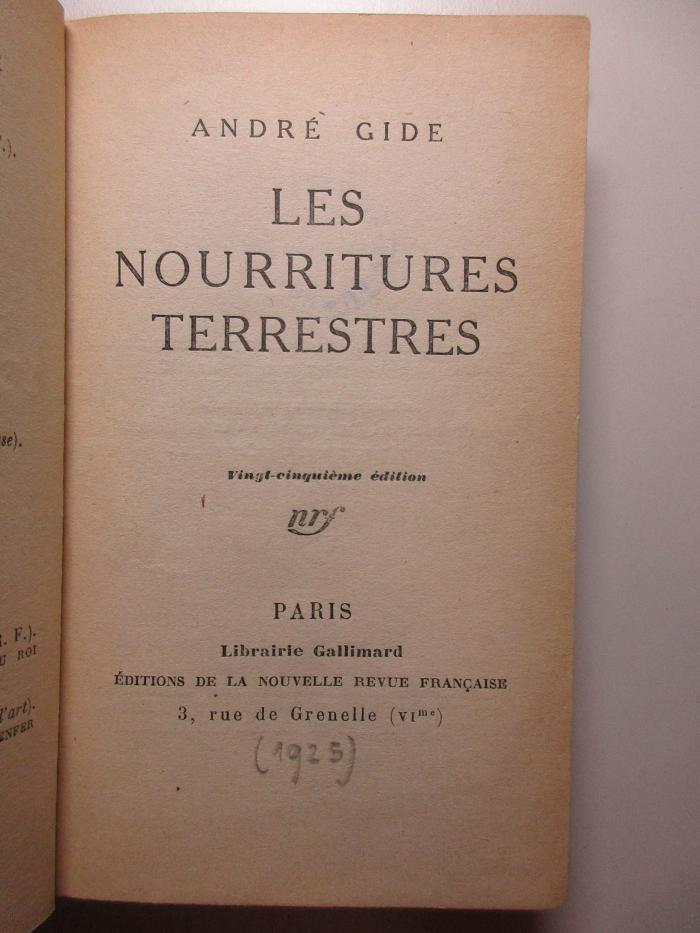 2 N 141&lt;25&gt; : Les nourritures terrestres (1925)