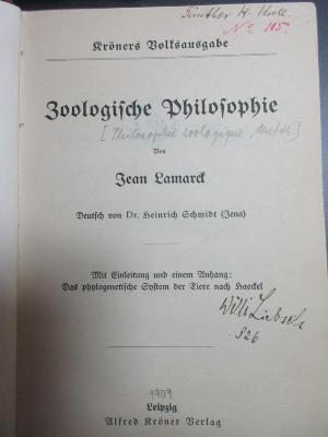 8 X 457 : Zoologische Philosophie. Das phylogenetische System der Tiere nach Haeckel (1937)