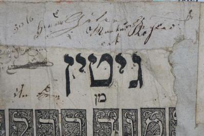Asch7192 : מסכת גיטין מן תלמוד בבלי : עם פרושי ותוספות ופסקי תוספות ורבינו אשר ופסקי הרא׳׳ש ופירוש המשניות מהרמבם ז׳׳ל
 (1755);- (Rosen, Markus), Von Hand: Autogramm; 'Markus Rosen'. ;- (Guter, Hermann), Von Hand: Autogramm; 'Hermann Guter'. ;- (unbekannt), Durchgestrichen: Name, Widmung; '[...] שייך להאלוף'. 