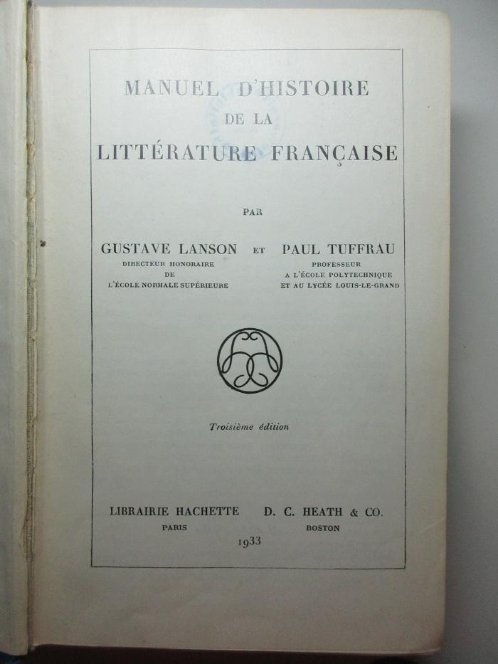 2 N 128&lt;3&gt; : Manuel illustré d'histoire de la littérature française (1933)