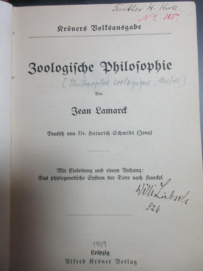 8 X 457 : Zoologische Philosophie. Das phylogenetische System der Tiere nach Haeckel (1937)
