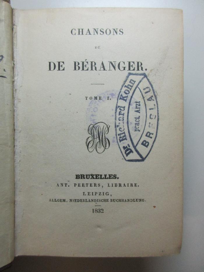7 X 53-1/2 : Chansons de de Béranger (1832)