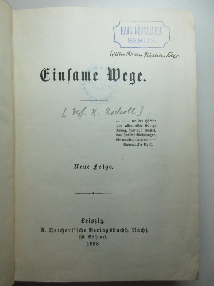 7 X 84-N.F. : Einsame Wege (1898)
