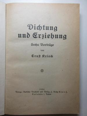 7 X 264 : Dichtung und Erziehung : sechs Vorträge (1924)