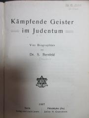16 P 127 : Kämpfende Geister im Judentum : 4 Biographien (1907)