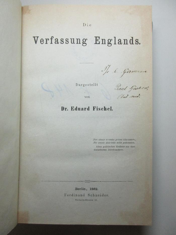 6 X 148 : Die Verfassung Englands (1862)