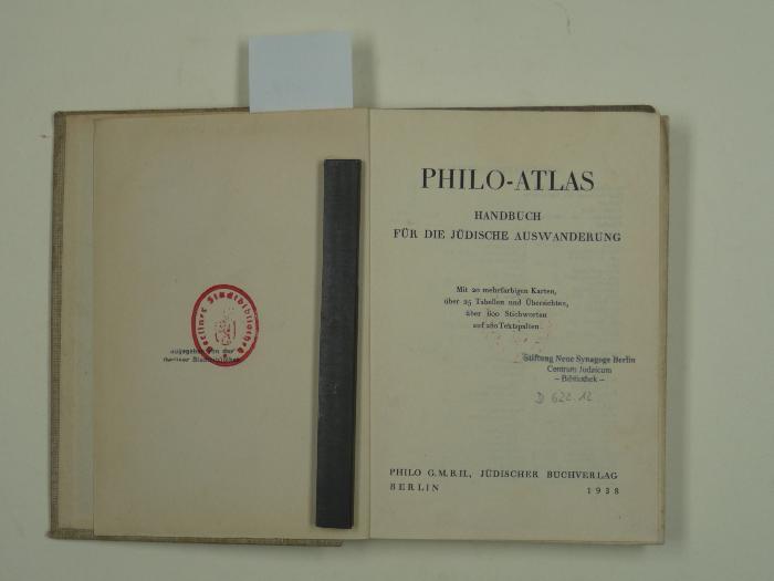 D 622 12: Philo-Atlas. Handbuch für die jüdische Auswanderung. (1938)
