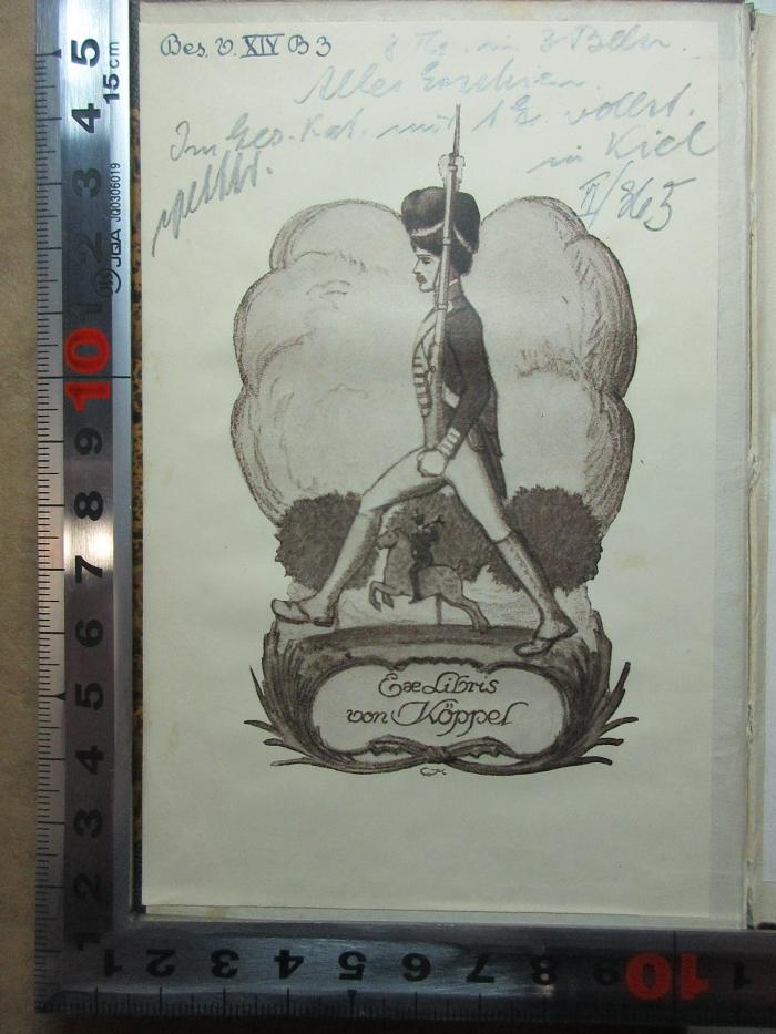 -, Etikett: Exlibris, Name, Abbildung; 'Ex Libris
von Köppe[r]';15 Q 7-1/3 : Eines Dichters Bazar (1843)
