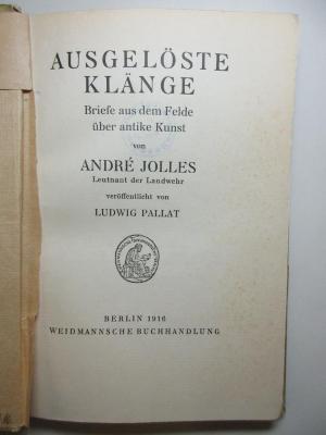 6 X 554 : Ausgelöste Klänge : Briefe aus dem Felde über antike Kunst (1916)