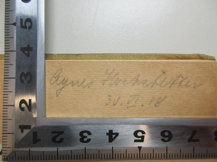 - (Hochstetter, Agnes), Von Hand: Autogramm, Datum; 'Agnes Hochstetter[?]
30. VI. 18'. ;6 X 554 : Ausgelöste Klänge : Briefe aus dem Felde über antike Kunst (1916)