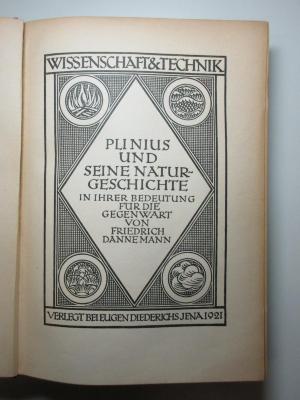 15 S 49 : Plinius und seine Naturgeschichte in ihrer Bedeutung für die Gegenwart (1921)