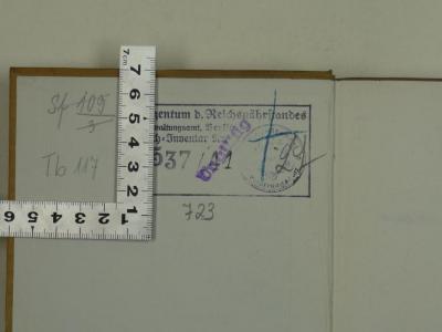 - (Reichsstelle für Sippenforschung (Berlin)), Von Hand: Besitzwechsel: ungültig, Signatur; 'Sf 109/3
Tb 117
723'. 