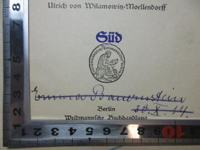 - (Bauernstein, Emma), Von Hand: Autogramm, Datum; 'Emma Bauernstein[?]
30.X.14.'. ;4 X 205 : Zwei Reden : Krieges Anfang. Die geschichtlichen Ursachen des Krieges (1914)