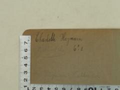 - (Heymann, Charlotte), Von Hand: Name, Annotation, Besitzwechsel; 'Charlotte Heymann
Karlindel 6=2
Heymann-Kallindel'. 