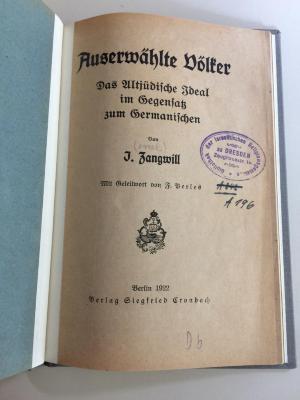 Db 743 : Auserwählte Völker. Das Altjüdische Ideal im Gegensatz zum Germanischen. (1922)