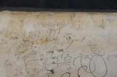 - (Gosdorf, Mosheh;Glinst[?], Isaak), Von Hand: Autogramm, Name, Widmung; 'Fürth
Isaak Glinst[?]
מאיר
שייך להאלוף והקצין כ׳׳ה [...] גאסדארף
Fürth'. 