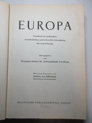 4’ 16 E 238&lt;2&gt; : Europa : Handbuch der politischen, wirtschaftlichen und kulturellen Entwicklung des neuen Europa
 (1943)