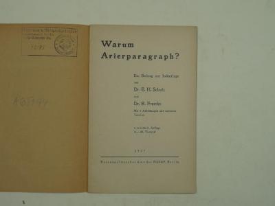  Warum Arierparagraph? (1937)