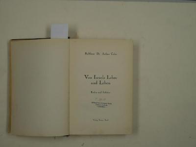 F 234 01: Von Israels Lehre und Leben. Aufsätze und Reden. (k.A.)