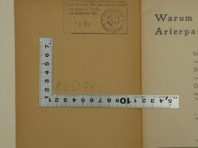 - (Reichsstelle für Sippenforschung (Berlin)), Von Hand: Nummer, Annotation; 'A65194'. 