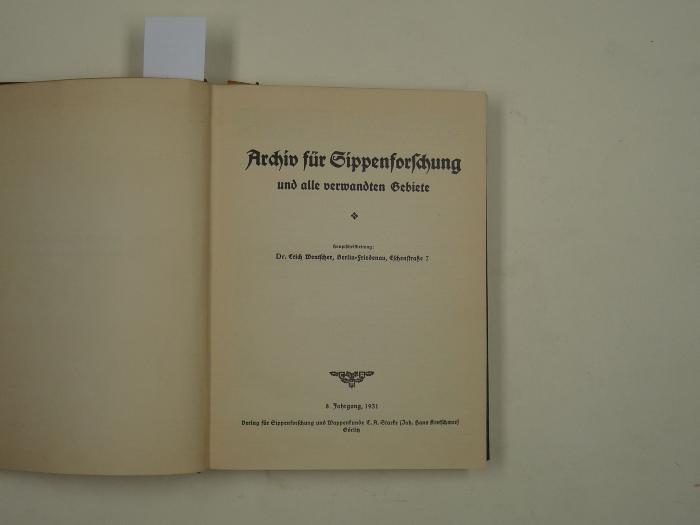  Archiv für Sippenforschung und alle verwandten Gebiete. (1931)