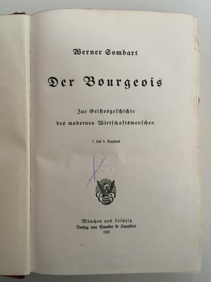 Da 502 a (ausgeschieden) : Der Bourgeois. Zur Geistesgeschichte des mordernen Wirtschaftsmenschen (1923)