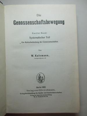 16 D 640-2 : Systematischer Teil: die Kulturbedeutung der Genossenschaften (1925)