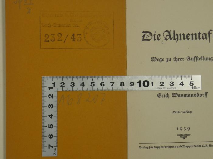 - (Reichsstelle für Sippenforschung (Berlin)), Von Hand: Signatur, Annotation; 'A68207'. 