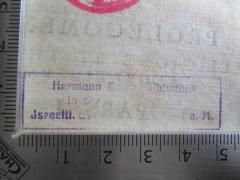 - (Israelitische Gemeinde Frankfurt am Main), Stempel: Name, Berufsangabe/Titel/Branche, Ortsangabe; 'Hermann Cohen Bibliothek in der Bibliothek der Israelit. Gemeinde Frankfurt a.M.'.  (Prototyp)