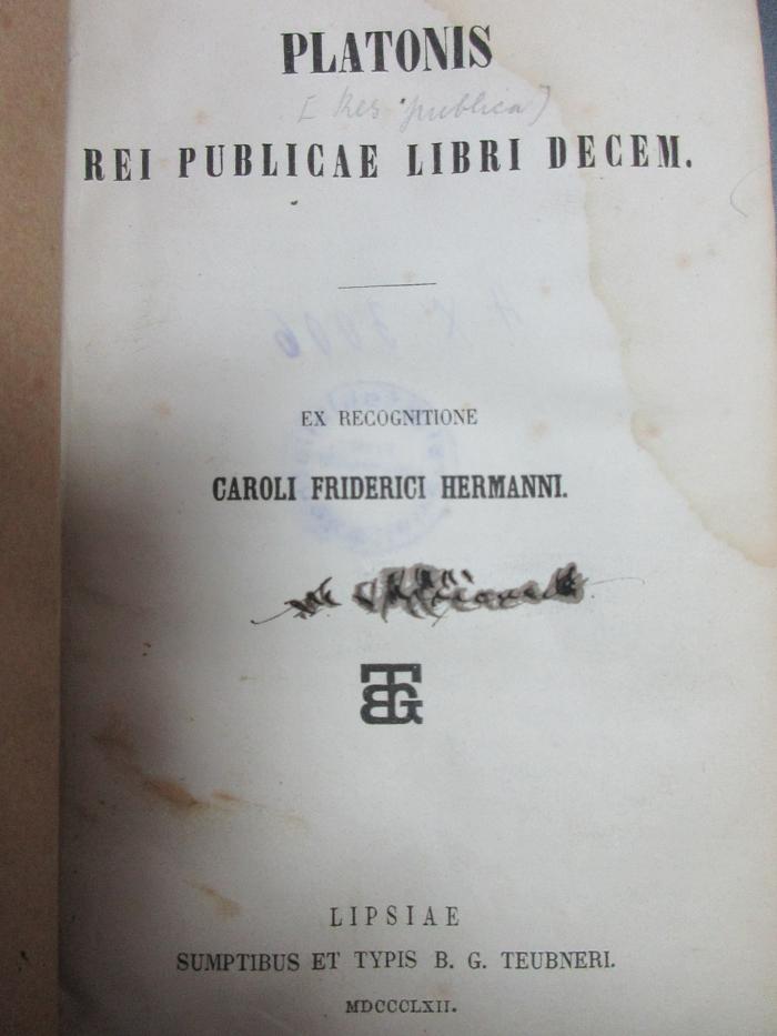 4 X 3006 : Platonis rei publicae libri decem (1862)