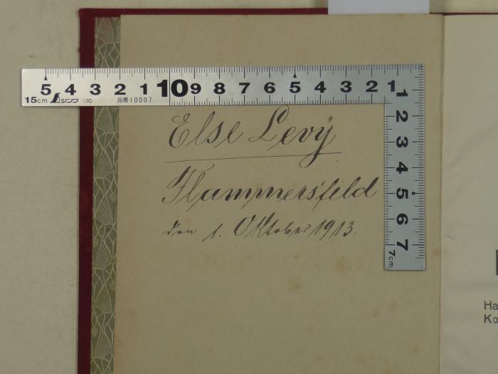 - (Levy, Else), Von Hand: Ortsangabe, Name, Datum, Annotation; 'Else Levy
Flammersfeld
den 13. Oktober 1913-'. 