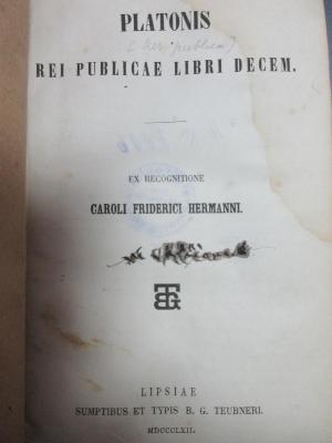 4 X 3006 : Platonis rei publicae libri decem (1862)