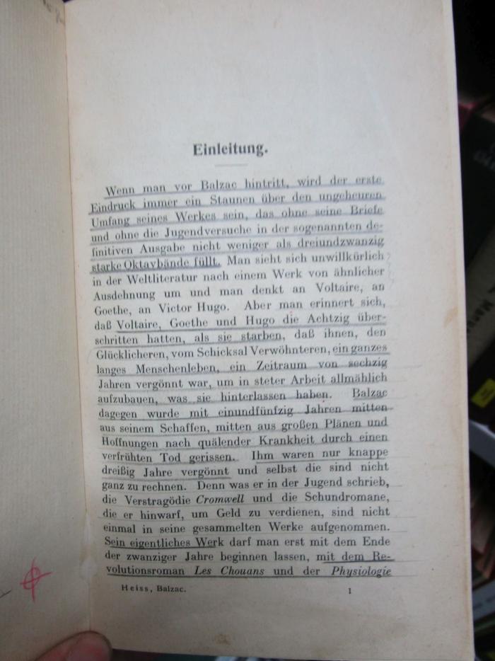 Cs 441: Balzac : sein Leben und seine Werke (1913);G45 / 1149 (unbekannt), Von Hand: Annotation, Annotation. 