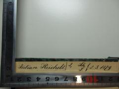 - (Reichelt, Julian), Von Hand: Autogramm, Datum, Notiz; 'Julian Reichelt. [?] Sch. } 2.3.1879.'. 