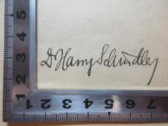 - (Schindler, Hans), Von Hand: Berufsangabe/Titel/Branche, Autogramm; 'Dr. Hans Schindler'. 