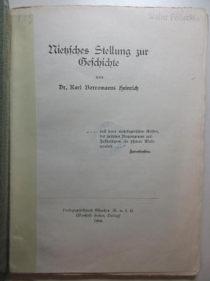 4 X 4632 : Nietzsches Stellung zur Geschichte (1909)