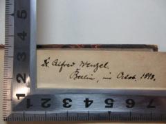 - (Wenzel, Alfred), Von Hand: Autogramm, Ortsangabe, Datum; 'Dr. Alfred Wenzel.
Berlin, im Octob. 1898.'. 