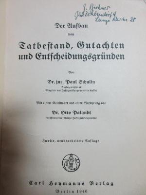 5 C 193&lt;2&gt; : Der Aufbau von Tatbestand, Gutachten und Entscheidungsgründen (1940)