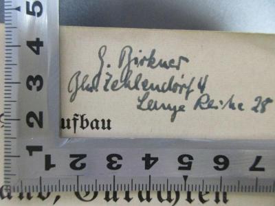 - (Birkner, G.), Von Hand: Autogramm, Ortsangabe; 'G[?] Birkner
Bln. Zehlendorf 4
Lange Reihe 28'. ;5 C 193&lt;2&gt; : Der Aufbau von Tatbestand, Gutachten und Entscheidungsgründen (1940)