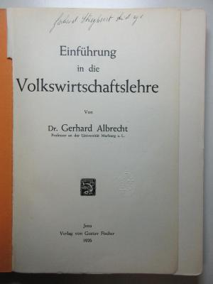 5 X 1547 : Einführung in die Volkswirtschaftslehre (1935)