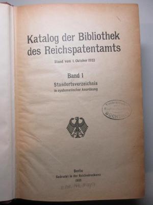 5 C 189-1 : Standortverzeichnis in systematischer Anordnung (1923)