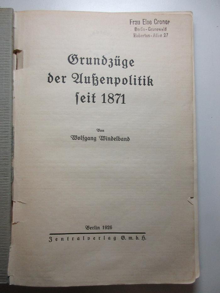 4 X 283 : Grundzüge der Aussenpolitik seit 1871 (1926)