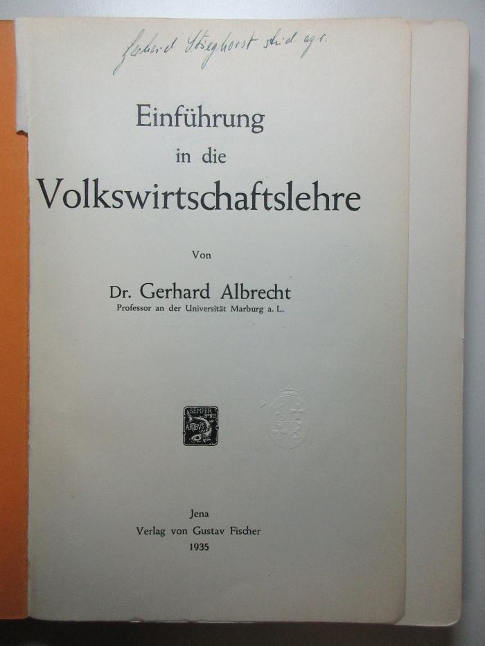5 X 1547 : Einführung in die Volkswirtschaftslehre (1935)