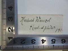 - (Wenzel, Herbert), Von Hand: Autogramm, Berufsangabe/Titel/Branche, Datum; 'Herbert Wenzel
theol. et. philos. 191[?]'. 