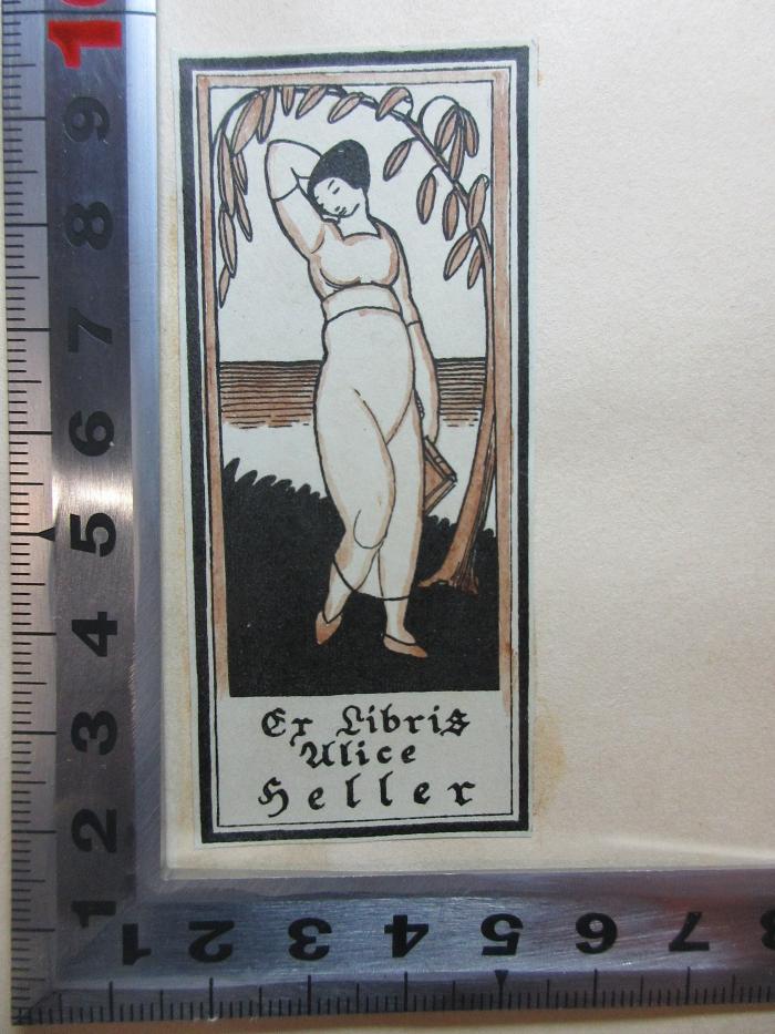 - (Heller, Alice), Etikett: Exlibris, Name, Abbildung; 'Ex Libris
Alice
Heller'. ;4 X 2956 : Kwaidan : seltsame Geschichten und Studien aus Japan (1909)