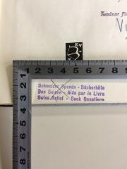 - (Schweizer Spende an die Kriegsgeschädigten), Stempel: Name, Ortsangabe; 'Schweizer Spende - Bücherhilfe
Don Suisse - Aide par le Livre
Swiss Relief - Book Donations'.  (Prototyp)